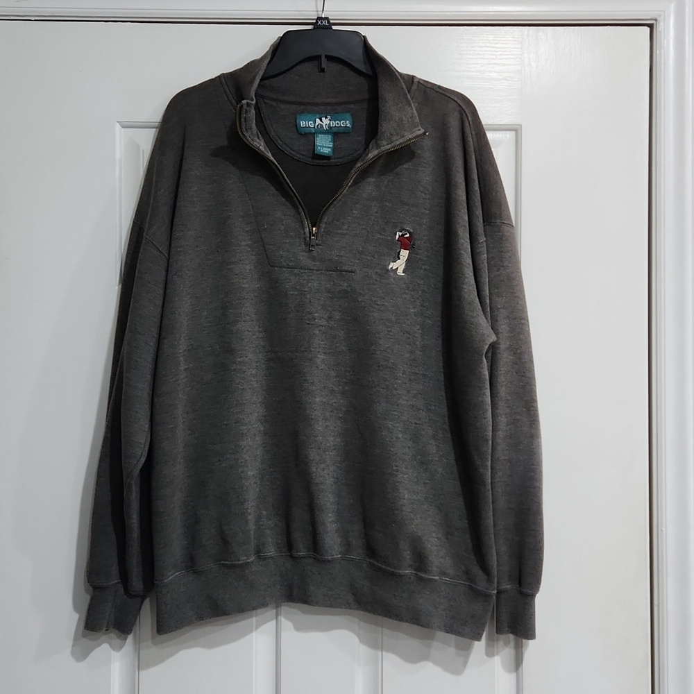 Big Dogs Oversized Pullover Shirt Sweatshirt Sweater XL Gray 1/4 Zip Mens Y2K